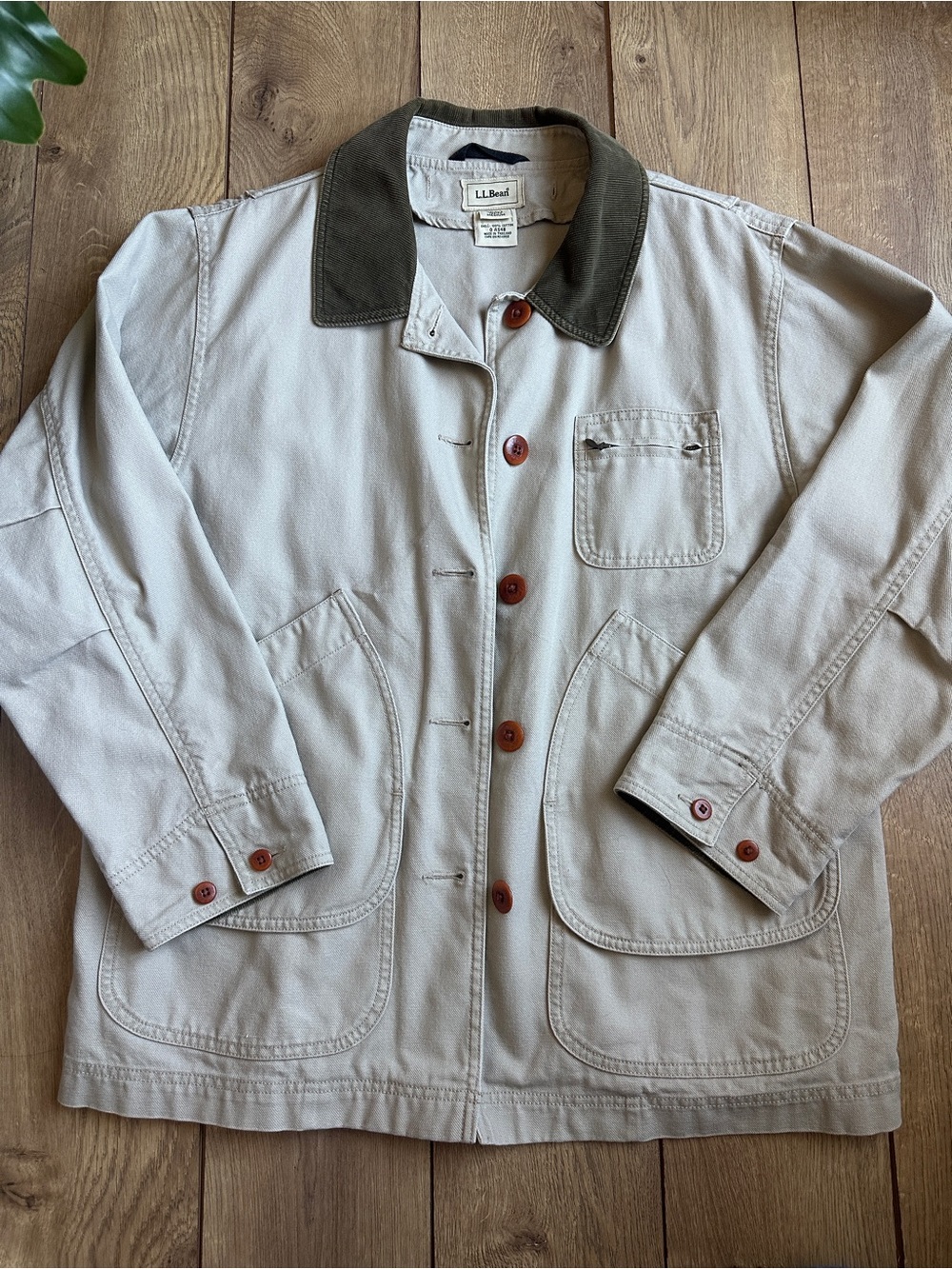 L.L. Bean Canvas Barn Jacket with Olive Corduroy Collar